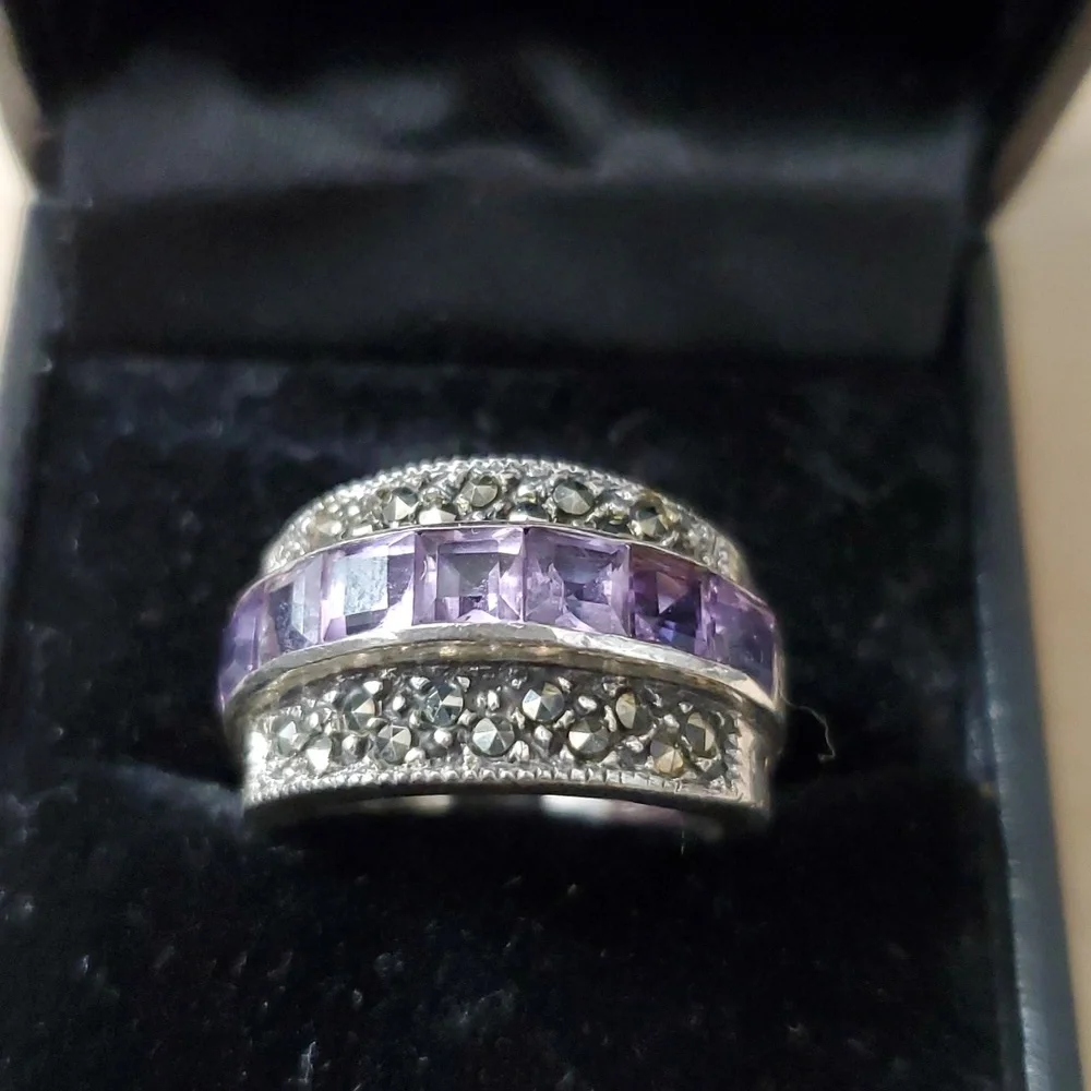 Sterling Silver 925 Twilight Majesty Amethyst and Marcasite Ring
